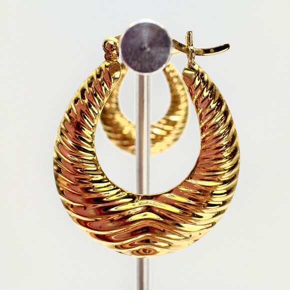 VTG Gold Over Sterling Silver 925 Puffed Textured Hoop Earrings Size 1" Length - Picture 4 of 10